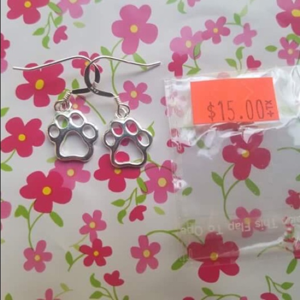 Cute Sterling Silver Paw Earrings